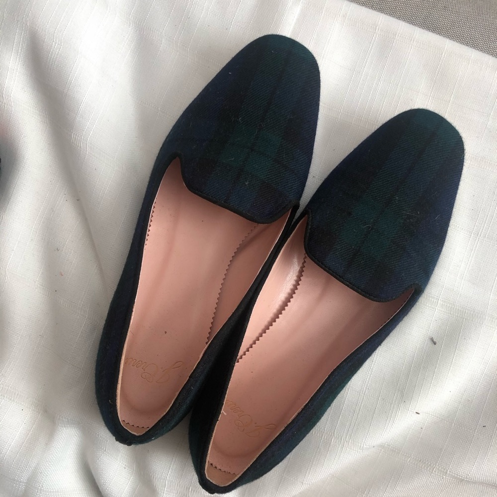 Black watch J Crew smoking slipper, flat loafer